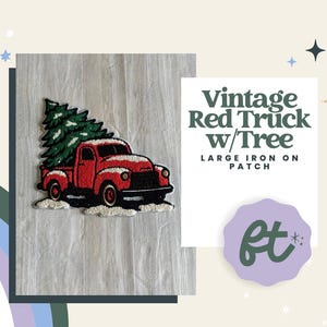 Vintage Red Truck w/Tree Large Iron On Patch