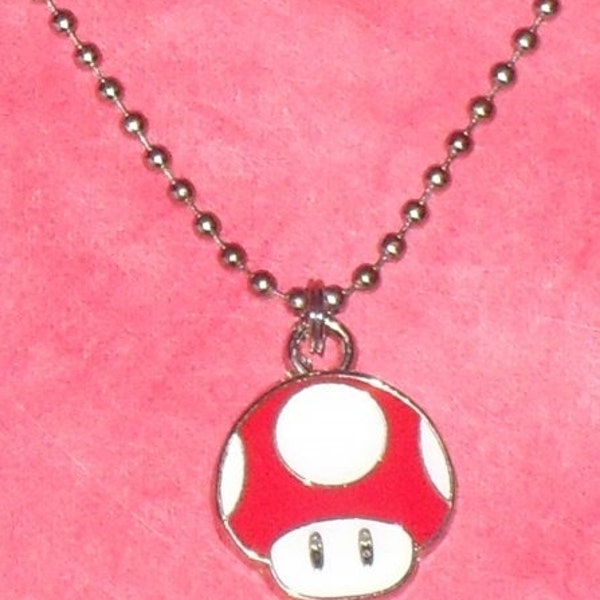 Cute Retro Emo Mario 1up Mushroom Pedant and Necklace Set