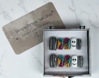 Nightmare Before Christmas Jack and Sally press on nails!