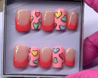 Valentine's Day Press On Nails: Custom 3D Gel, Glitter, Chrome
