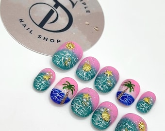 Summer Press-on Nail Sets Customizable: Beach, Flowers, 3D Gel Art, and so much more