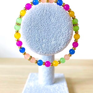 Rainbow Beaded Bracelet: Sparkly Boho Jewelry with Gold Accents