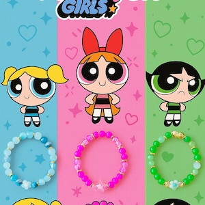 Handmade PowerPuff Girls Inspired Beaded Bracelets - Cartoon Jewellery - Gift For Her - Cute Colourful Jewellery - Jewellery For Girls