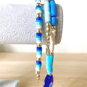 Nazar Necklace with Pendant Clay Beads – Evil Eye Jewelry Set – Clay Bead Bracelet with Nazar Pattern – Boho Protection Jewelry