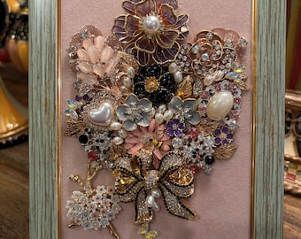Jeweled Art: Multi-color Jeweled Bouquet consisting of Brooches, Faux Pearls and Mixed media.