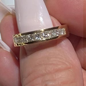 VINTAGE 1.08 Carat total Princess cut natural diamond wedding band in 14K yellow gold