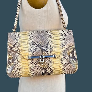 KARA ROSS Vintage 2000s Top Handle Python Bag w/ Jeweled Gemstone Clasp | Y2K Exotic Snake Skin Leather Purse Handbag, New York Lux Designer