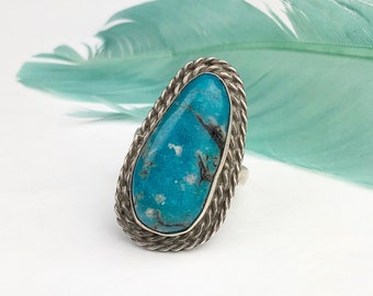 GEDREHTER STEIN Navajo Silber Ring | Türkiser Sterling Ring von Chimney Butte | Indianer Schmuck, Southwestern | Größe 6,5