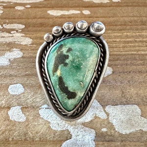 BEST FOOT FORWARD Vintage Handmade Large Ring Sterling Silver, Turquoise Native American Navajo Made Jewelry Southwestern Size 6 1/2 image 1