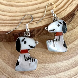 SNOOPY Shenel Comosona Zuni Toons Dangle Earrings Sterling Silver 