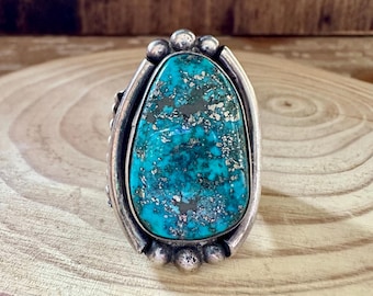 FRAMED CHUNKY STONE Silver & Turquoise Mens Ring | Large Statement Ring | Most Likely Navajo | Southwestern Jewelry | Size 10 1/2