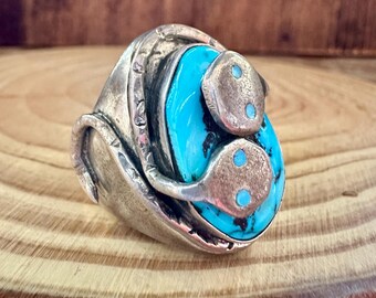 JUDE CANDELARIA Zuni Silver Snake & Turquoise Mens Ring | Effie Calvavasa Navajo Native American Southwestern Jewelry | Size 11 1/2
