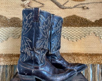 JUSTIN Fort Worth Texas Leather Western Boots | Dark Brown Cowboy Boots | Vintage Western Wear | Made in USA | Mens 7 / Womens 9