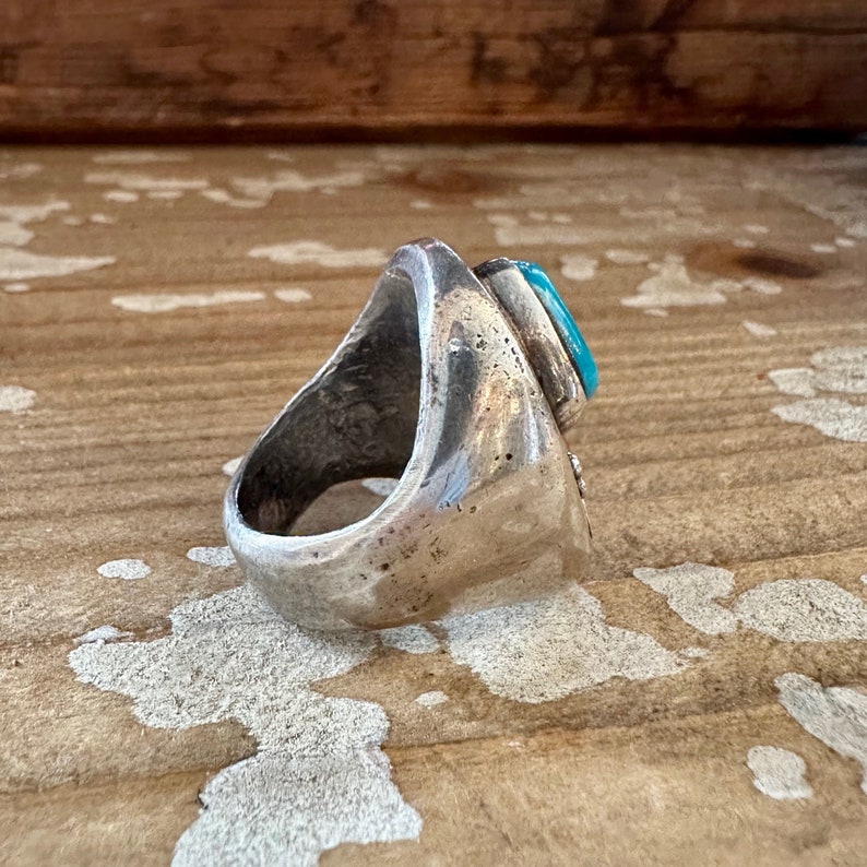 STEPPING STONES Vintage Handmade Men's Ring Sterling Silver, Turquoise, Coral Native American Navajo Southwestern Jewelry Size 9 1/2 image 2