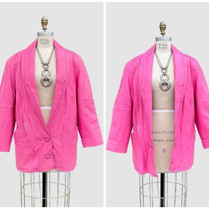 PREGO BUBBLEGUM Pink Leather Vintage 80&#39;s Blazer Jacket | 1980s Long, Moto, Rocker, Coat | Made in USA | Women&#39;s Size Medium
