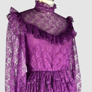 PRAIRIE TALE Vintage 70s Purple Chantilly Lace Dress 1970s Granny Maxi Boho Prairie Hippie Bohemian Cottagecore, Victorian Style Small image 5