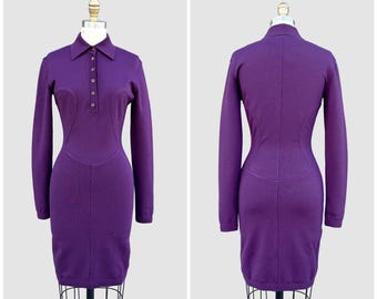 ALAIA Vintage paarse gebreide jurk uit de jaren 80 | Franse designer uit Parijs uit de jaren 80 | Gemaakt in Italië | King of Cling | Maat Medium