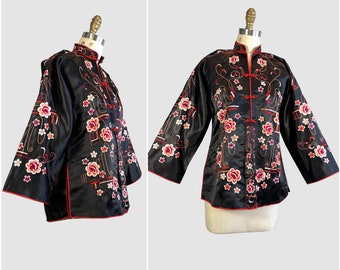 FINE CHINA Vintage 30s Embroidered Jacket | 1930s Silk Floral Embroidery Chinese Chinoiserie Top, Made in Canton | 20s 40s Asian |  Small