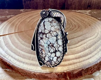 TWO FEATHERS Turquoise & Sterling Silver Mens Ring | Large Statement Piece | Native American Navajo Southwestern Jewelry | Size 10 1/4
