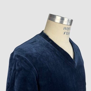 MARTINI Vintage 70s Deadstock Blue Cotton Velour Sweater 1970s Dead Stock Shirt Top Hippie Disco Streetwear Mens Size Small image 3