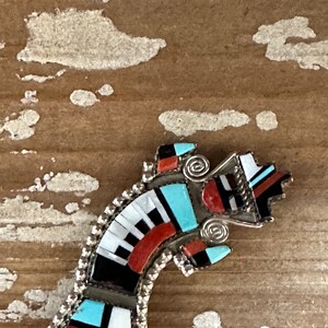 RAINBOW MAN Herbert Cellicion Zuni Yei Brooch Pendant Silver Turquoise MOP Jet Spiny Oyster Inlay Pin Vintage Native American Jewelry image 4