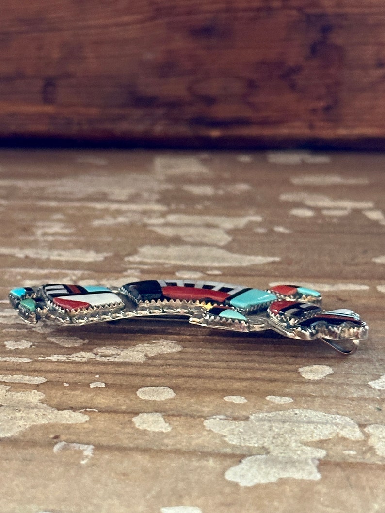 RAINBOW MAN Herbert Cellicion Zuni Yei Brooch Pendant Silver Turquoise MOP Jet Spiny Oyster Inlay Pin Vintage Native American Jewelry image 7