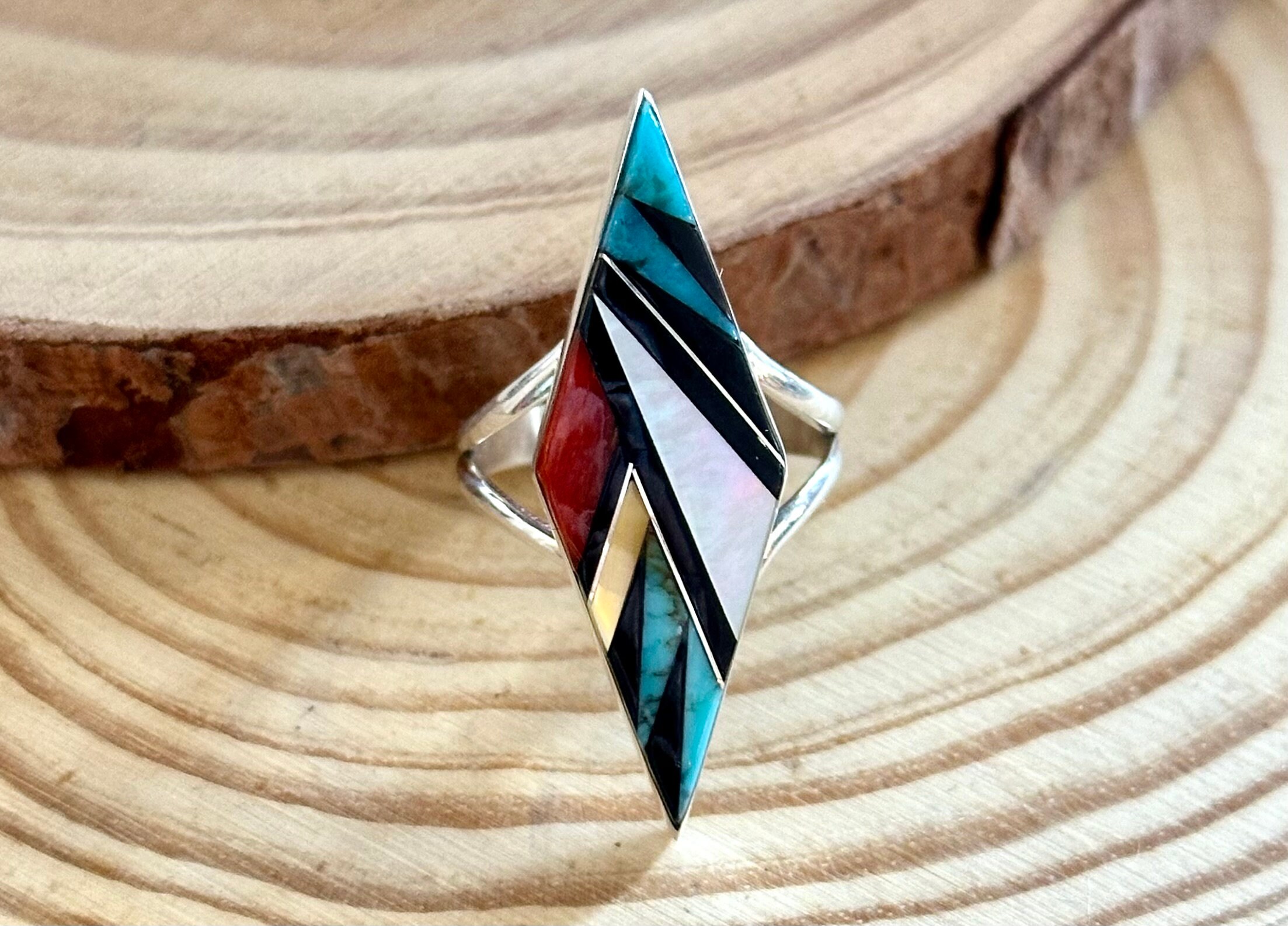 CLEO KALLESTEWA Multi Stone Inlay Zuni Ring | Native American 