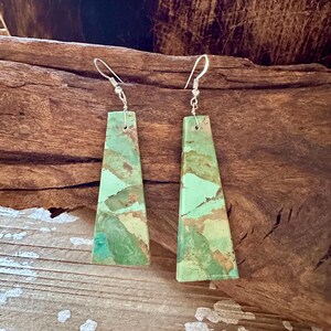 Native American Dramatic Santo Domingo Green Turquoise Slab Large Earrings Native American Dramatic Santo Domingo Green Turquoise Slab Large Earrings