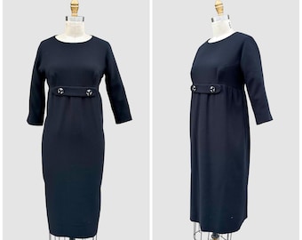GALANOS 60s Vintage Little Black Dress | 1960s Mini, Classic, Wool Crepe Dress | LBD, Designer | Mod, Twiggy | Size Medium