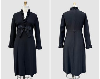 MOLLIE PARNIS Boutique 60s Vintage Little Black Dress | 1960s Mini, Classic Bow Dress | LBD | Mod, Twiggy | Size Small