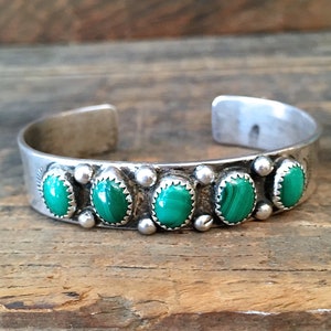 GOING GREEN Vintage 40s Bracelet 1940s Silver & Malachite Cuff Navajo Native American Indian Style Jewelry Southwestern, Boho, Hippie image 4