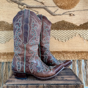 OLD GRINGO STARS Leather Western Boots | Brown Cowboy Boots | Vintage Cowgirl Western Wear | Made in Mexico | Womens 10