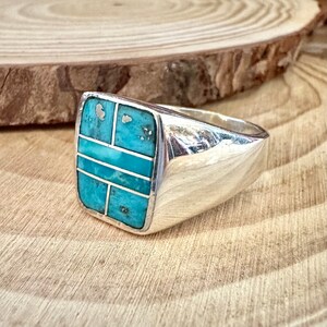 OPEN OCEAN Turquoise & Sterling Geometric Inlay Ring Mens Native American Handmade Ring Sterling Silver Southwestern Jewelry Size 11 image 6