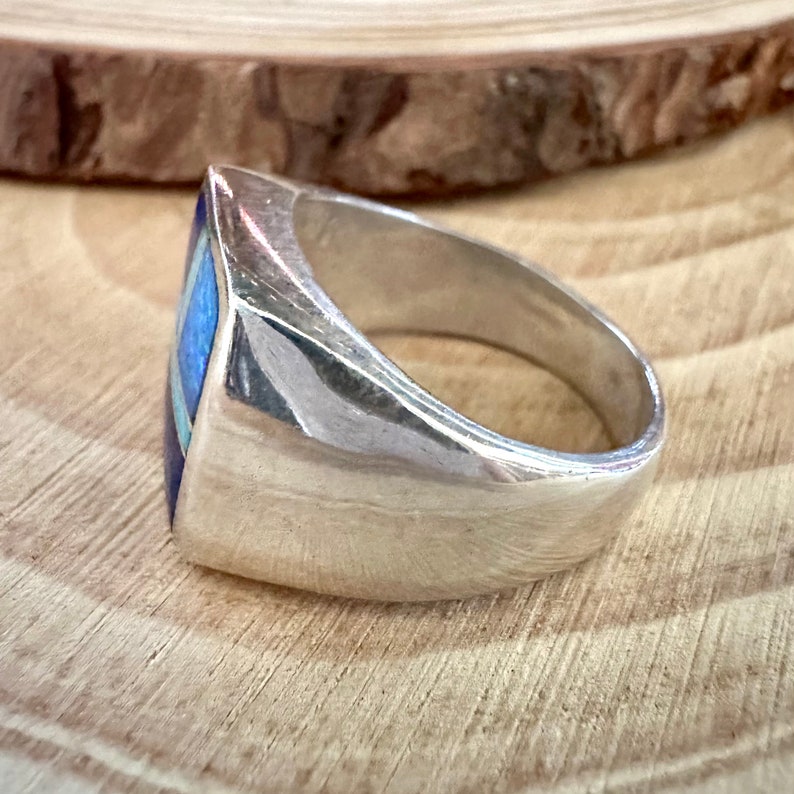 LOVE IN BLUE Multi Stone & Sterling Geometric Inlay Mens Ring Native American Handmade Silver Lapis Jewelry Southwestern Sizes 10, 10.5 image 5