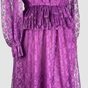 PRAIRIE TALE Vintage 70s Purple Chantilly Lace Dress 1970s Granny Maxi Boho Prairie Hippie Bohemian Cottagecore, Victorian Style Small image 7