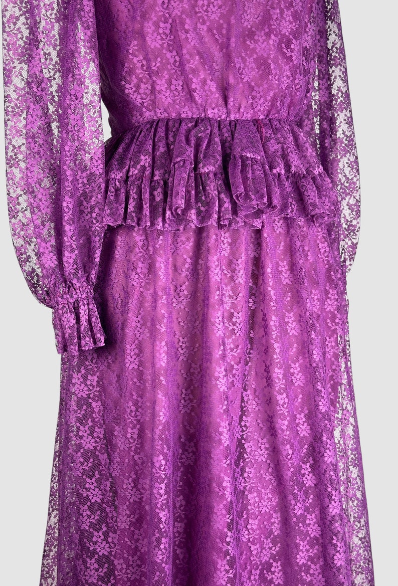 PRAIRIE TALE Vintage 70s Purple Chantilly Lace Dress 1970s Granny Maxi Boho Prairie Hippie Bohemian Cottagecore, Victorian Style Small image 7