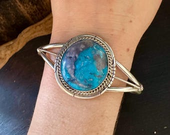 DAVE SKEETS Navajo Turquoise & Sterling Silver Cuff | Native American Statement Jewelry | Southwestern Bracelet | 24g