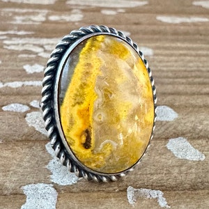 SCOTT SKEETS Navajo Bumblebee Jasper and Sterling Silver Ring Large Oval Statement Jewelry Southwestern Native American Size 6 image 1