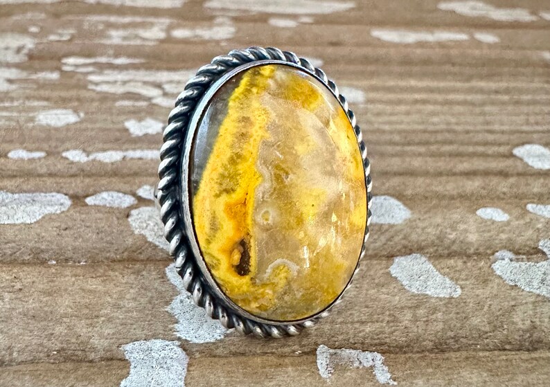 SCOTT SKEETS Navajo Bumblebee Jasper and Sterling Silver Ring Large Oval Statement Jewelry Southwestern Native American Size 6 image 1