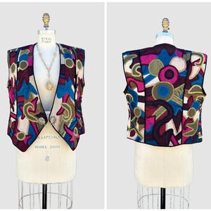 JUDITH ROBERTS VINTAGE Applique Patchwork 90s Vest | La Coleccion Label | 1990s Retro Abstract Shapes | Made in Mexico | Size Med/Lg