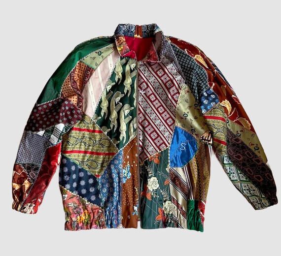 PATCHWORK UPCYCLED TIES Vintage 80s/90s Bomber Ja… - image 10