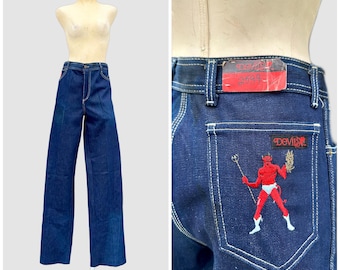 1980s VINTAGE DEVILS Denim Deadstock Jeans | Vintage 80s Indigo Denim Pants | USA Made | 32" Waist