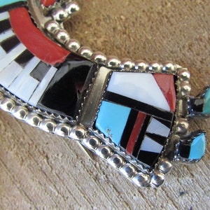 RAINBOW MAN Herbert Cellicion Zuni Yei Brooch Pendant Silver Turquoise MOP Jet Spiny Oyster Inlay Pin Vintage Native American Jewelry image 5