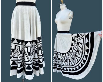 MEXICAN HAND PAINTED 50s Vintage Skirt | 1950s 100% Cotton Handmade Skirt | Made in Mexico, Hecho en México | Southwestern | Size Small