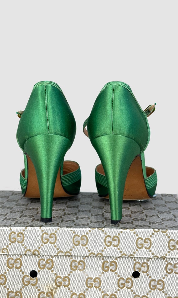 GUCCI Vintage 70s Green Satin Ankle Strap Shoes |… - image 5