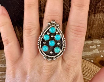 TURQUOISE TAJ MAHAL Sterling Silver Ring | Large Statement Ring | Native American, Navajo Style | Southwestern Jewelry | Sizes 7 & 7 1/2