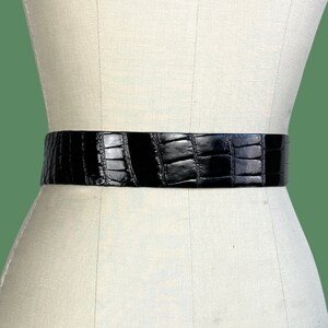 KLEINBERG SHERRILL Vintage 80s 90s Black Alligator Belt With Gold Tone Buckle 90s 1990s Statement Gator Leather Made in USA Size Small image 5