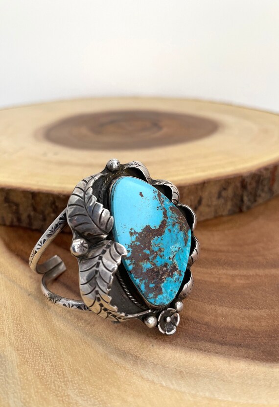 FINE FEATHERS Vintage 70s Silver Turquoise Cuff, … - image 3