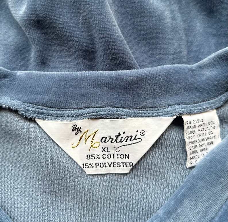 MARTINI Vintage 70s Deadstock Blue Cotton Velour Sweater 1970s Dead Stock Shirt Top Hippie Disco Streetwear Mens Size X-Large imagem 6