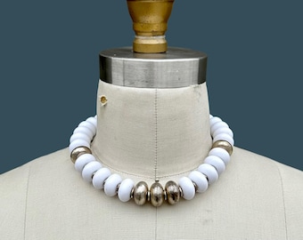 MIRIAM HASKELL Choker Necklace Vintage 70s/80s Jewelry Silver Metal and Resin | Costume Jewelry | American Designer Jewelry